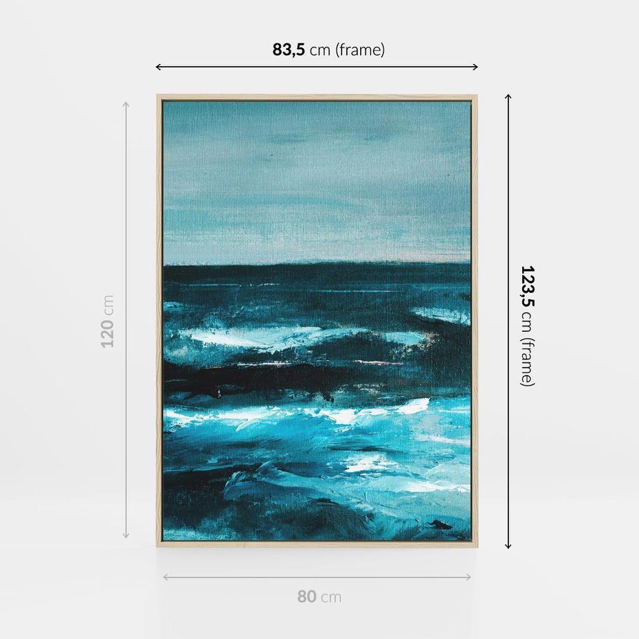 Obraz w ramie 80x120 - Burza Nad Granatowym Oceanem - piękny marynistyczny obraz olejny, wzburzone ciemne morze - rama drewno