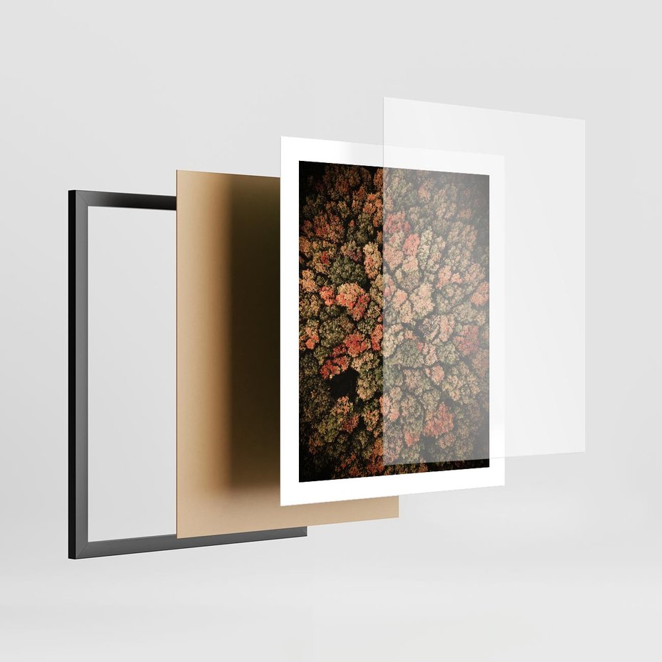 Plakat w ramie 40x50 - Jesień z Lotu Ptaka: Malowniczy Las - las jesienią z lotu ptaka - rama czarna