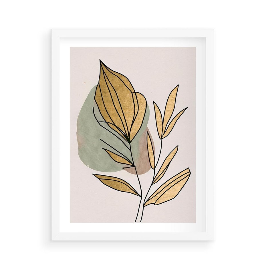 Plakat w ramie 50x70 - Rozkwitające Wnętrza Światła - abstrakcyjny obraz boho, liście - rama biała