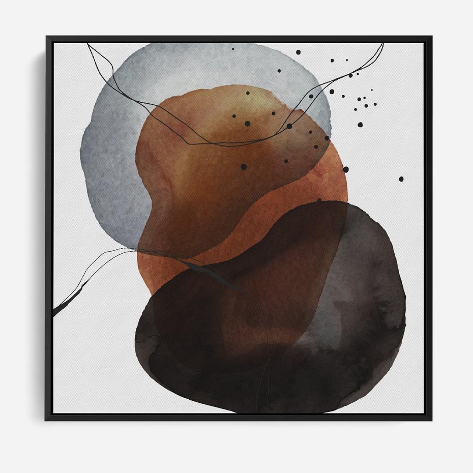 Obraz w ramie 50x50 - Kolorowe Wizje - abstrakcyjne plamy akwarelowe, czarny szkic - rama czarna