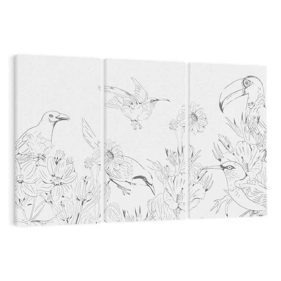 Obraz na płótnie 120x80 - Tropiki w Monochromie - czarno biały szkic, tropikalne ptaki