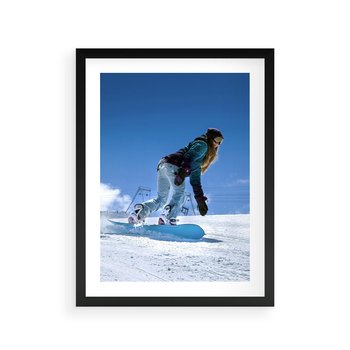 Plakat w ramie 40x50 - Snowboard na zimowych zboczach - snowboard, zima - rama czarna