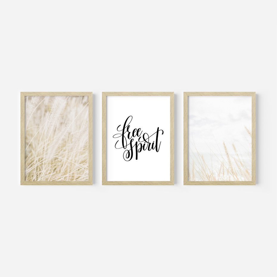Zestaw obrazy w ramie 40x50 galeria - Wolność, minimalizm, typografia - rama drewno