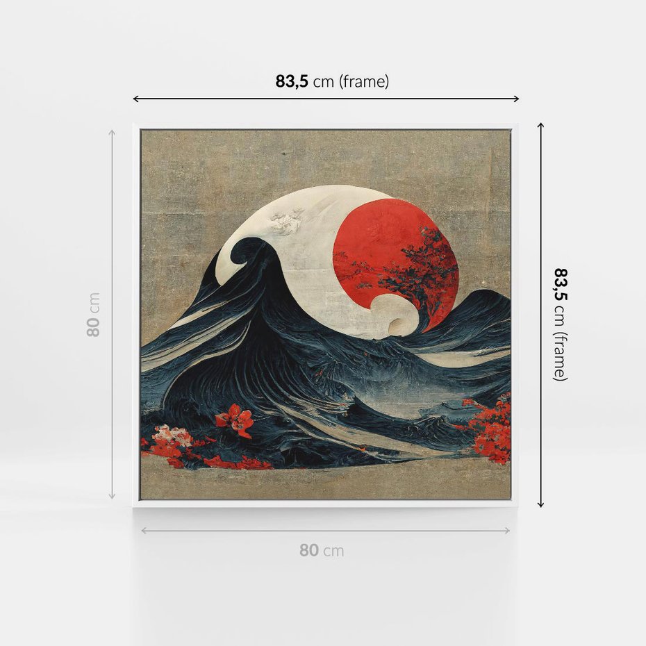 Obraz w ramie 80x80 - Requiem dla marzeń - sztuka japońska, fale oceanu - rama biała