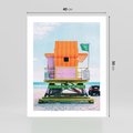 Plakat bez ramy 40x50 - Plaża Miami w Słoneczny Dzień - domek ratownika, kolorowy