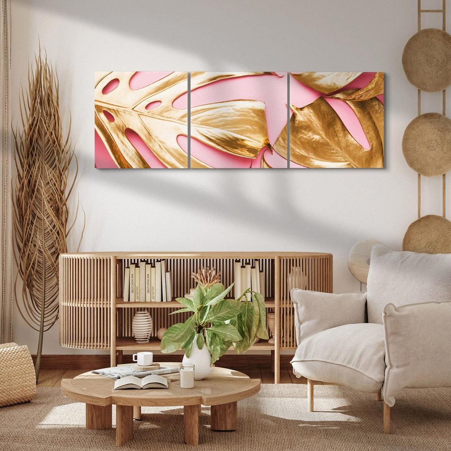 Obraz na płótnie 150x50 - Przyjemność w Naturze - złote, liście