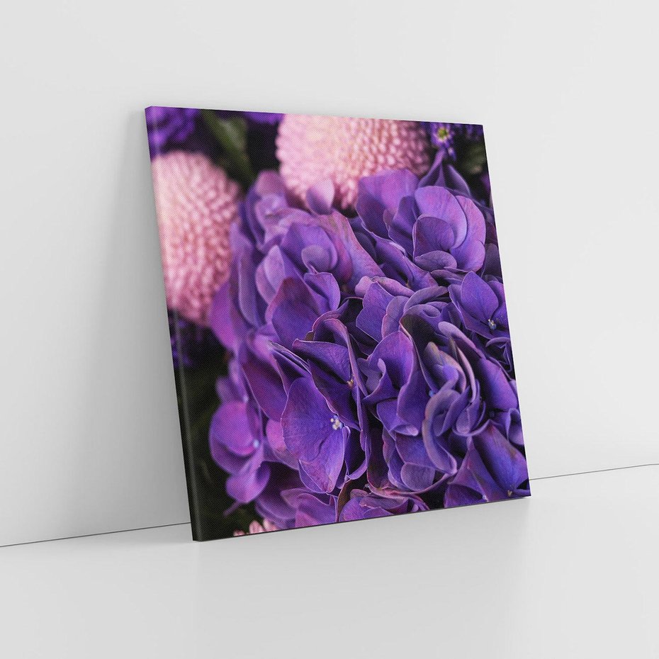 Obraz na płótnie 70x70 - Fioletowa hortensja - kwiaty, hortensja