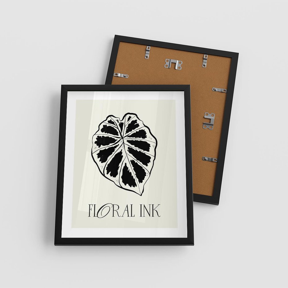 Plakat w ramie 40x50 - Zapisane na liściach wspomnienia - liść, czarny kontur na jasnym tle - rama czarna