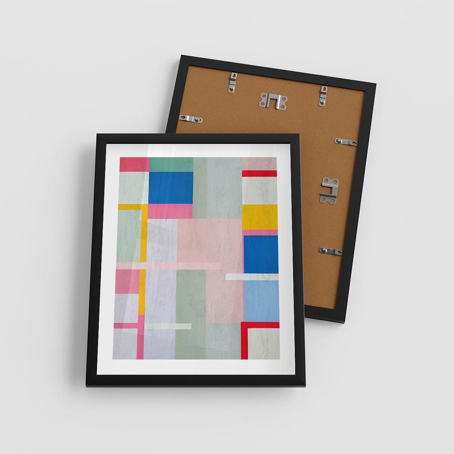 Plakat w ramie 40x50 - Rozbijające Granice Wyobraźni - abstrakcyjne geometryczne kształty, olejny obraz - rama czarna