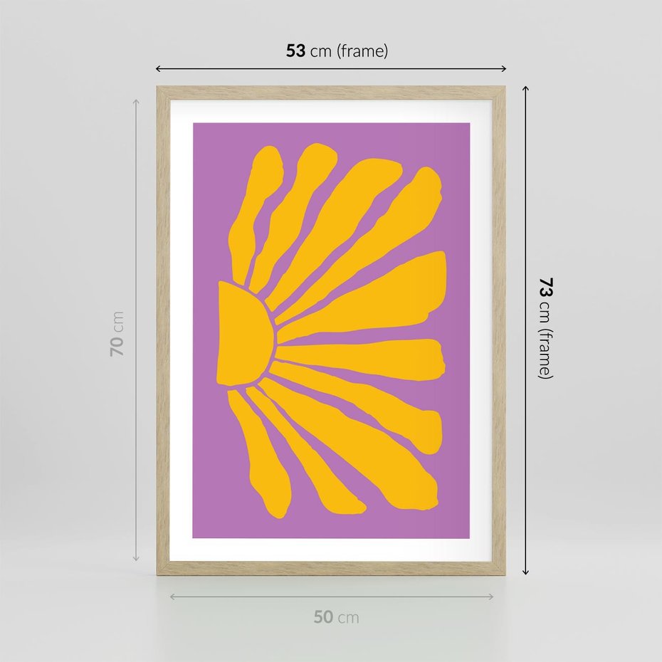 Plakat w ramie 50x70 - Podróżne Kontury - abstrakcyjny plakat, intensywne różowe tło - rama drewno