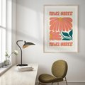 Plakat w ramie 50x70 - Retro Radość - typografia, wesołe kwiaty - rama drewno