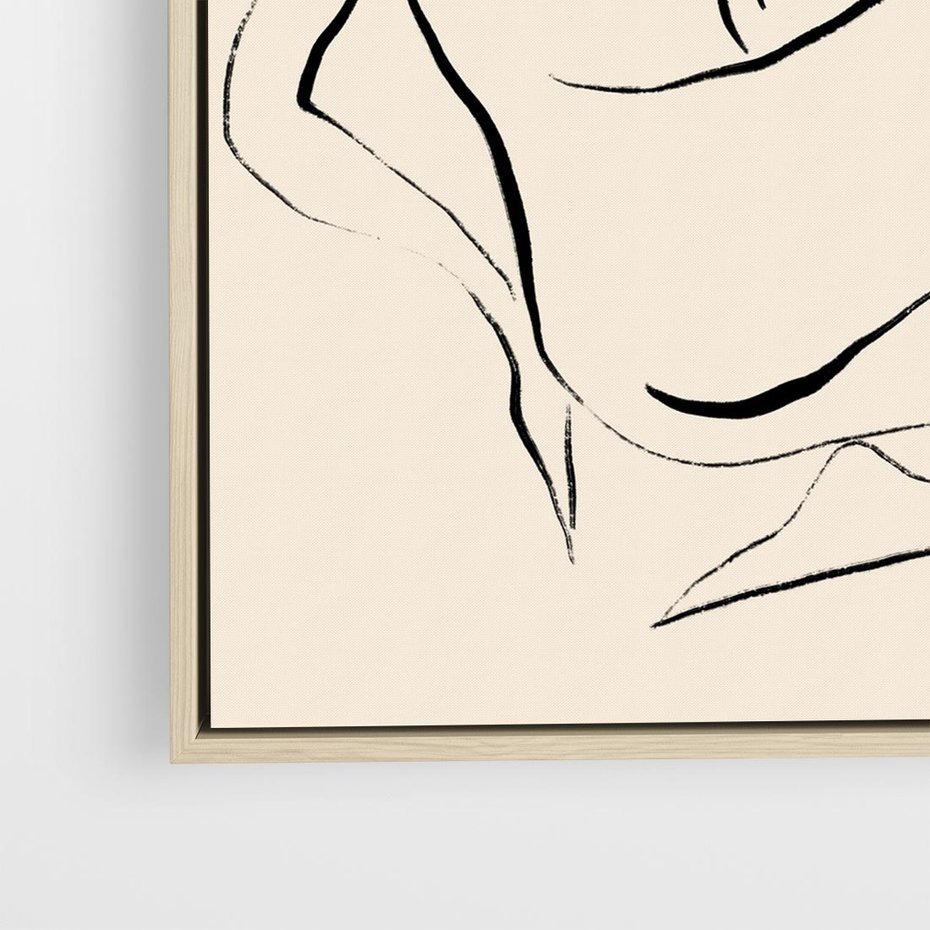 Obraz w ramie 50x50 - Piękno w Minimalizmie - abstrakcyjny rysunek, minimalistyczna kreska - rama drewno