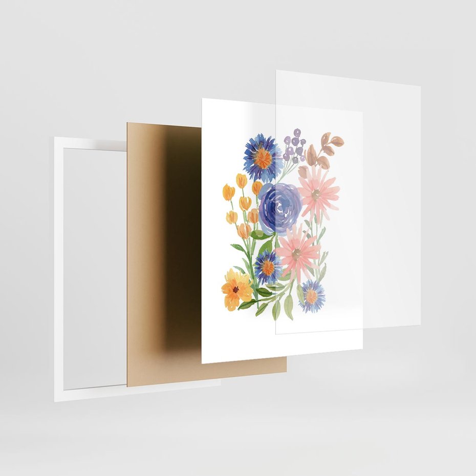 Plakat w ramie 40x50 - Migocące Widoki Kwiatów - akwarelowe polne kwiaty, minimalistyczny plakat - rama biała