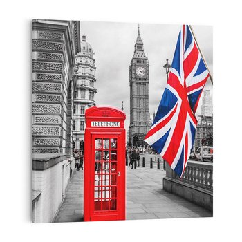 Obraz na płótnie 70x70 - Londyńska Budka przy Big Benie - Londyn, budka