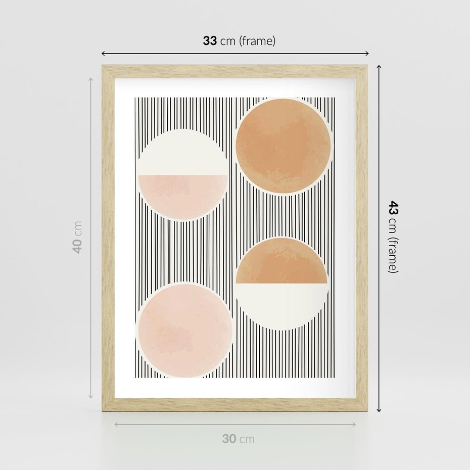 Plakat w ramie 30x40 - Przenikające Kształty - abstrkacyjna nowoczesna sztuka, koła okręgi - rama drewno