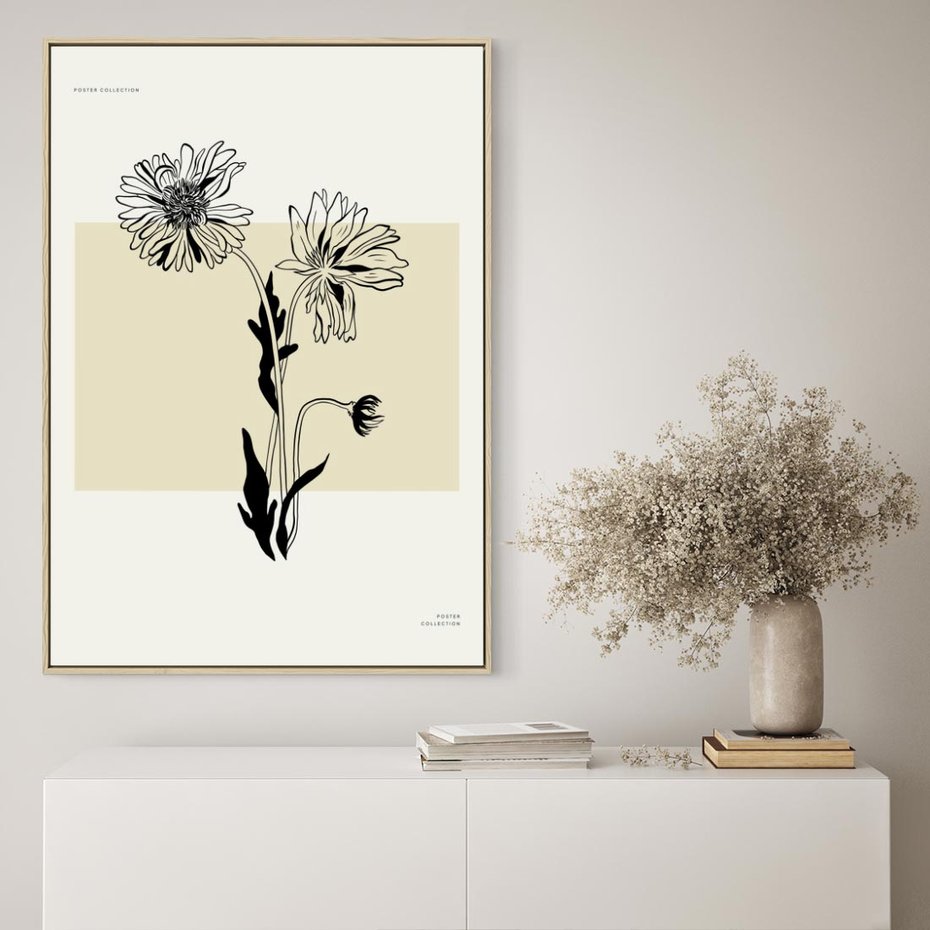 Obraz w ramie 50x70 - Kwiatowe Płótno - kwiaty, typografia - rama drewno