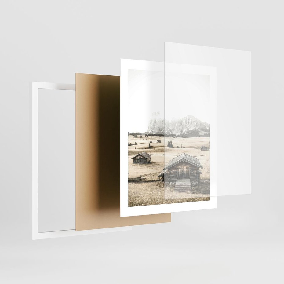 Plakat w ramie 40x50 - Chatka w Górskiej Sepii - domek w górach, chatka - rama biała