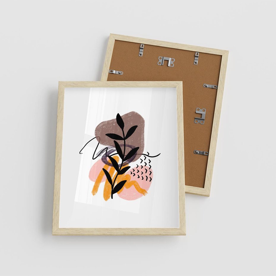 Plakat w ramie 40x50 - Echa Kształtującej się Wyobraźni - abstrakcyjna sztuka, liść gałązka - rama drewno