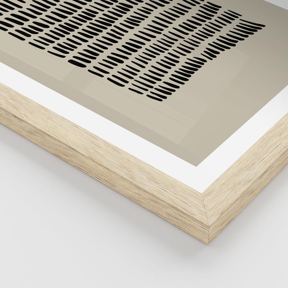 Plakat w ramie 40x50 - Energetyczne Pulsacje Nowości - boho plakat, czarne kropki kreski - rama drewno