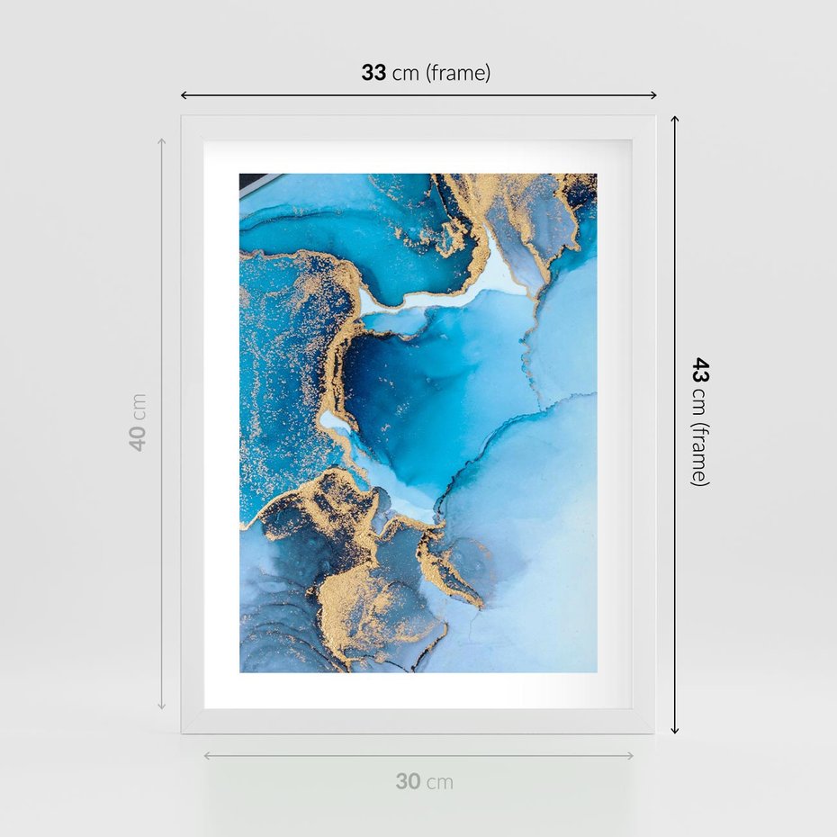 Plakat w ramie 30x40 - Elegancja i Wyrafinowanie - marmur, złoto - rama biała