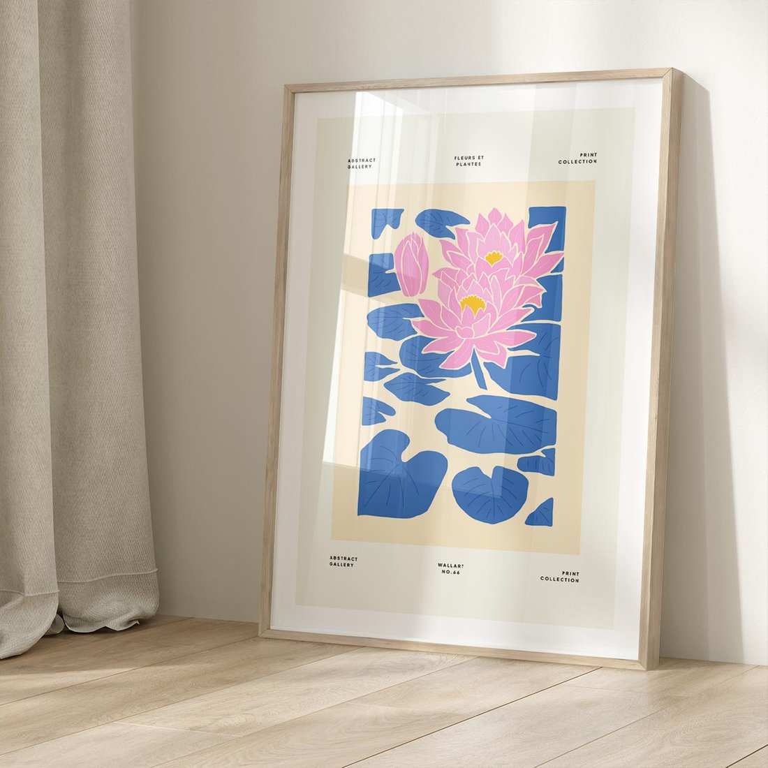 Plakat w ramie 30x40 - Rozświetlone Odbicia - lilie wodne, pastelowe kolory - rama drewno