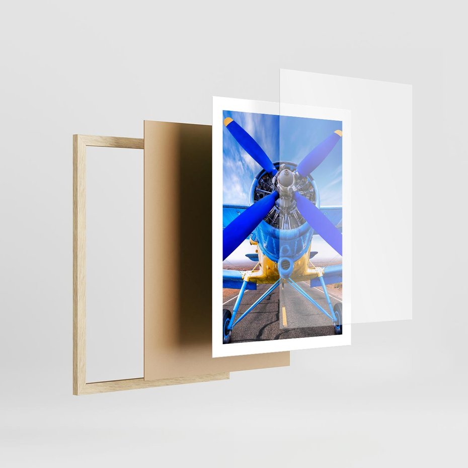 Plakat w ramie 50x70 - Śmigłowiec indygo - samolot, śmigło - rama drewno