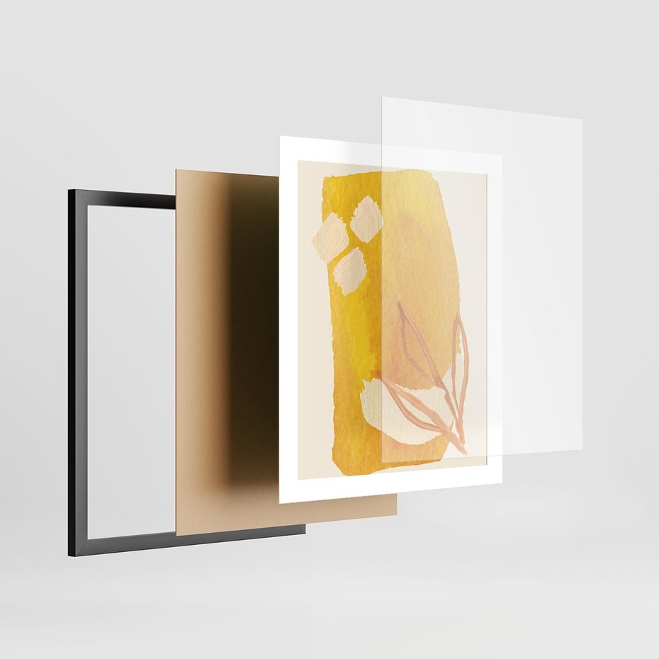 Plakat w ramie 40x50 - Kolorowe Marzenia - abstrakcyjna żółta plama, akwarela - rama czarna