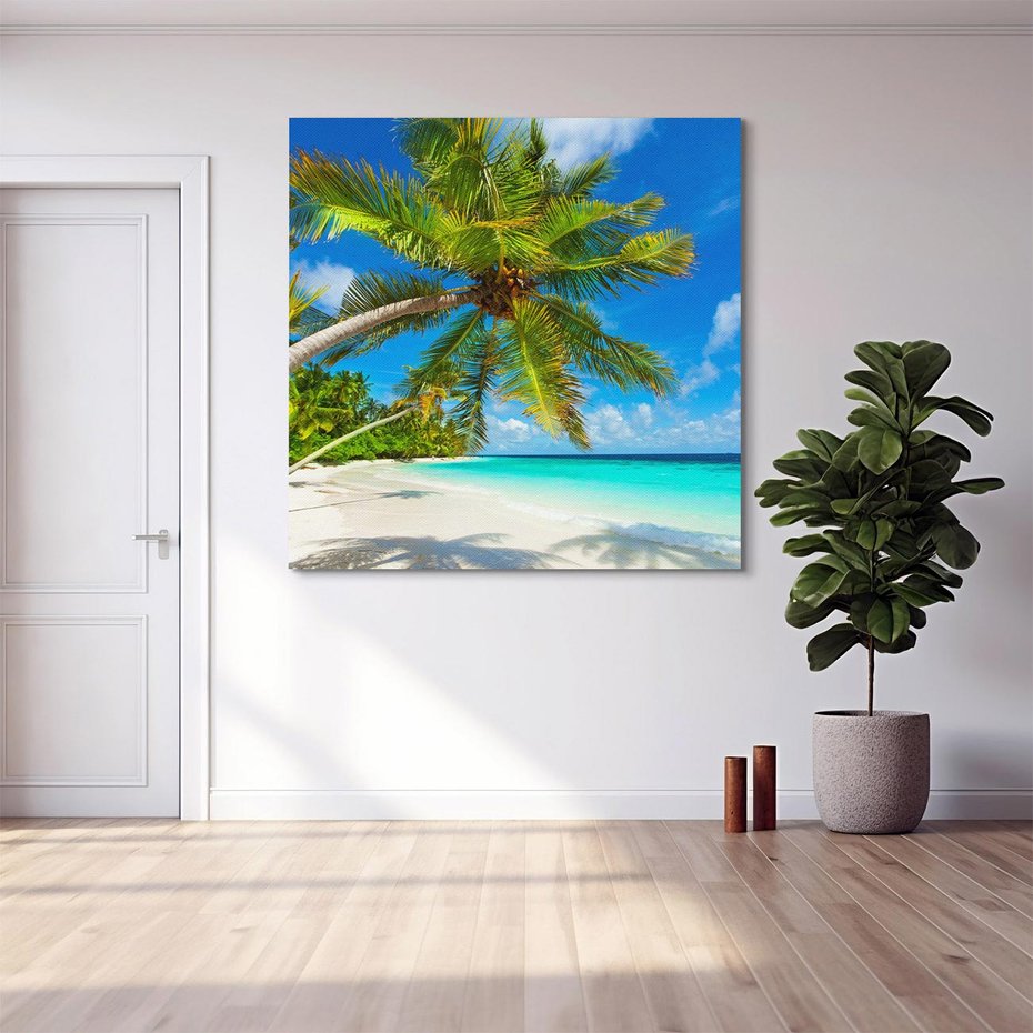 Obraz na płótnie 30x30 - Raj na Malediwach: Plaża, Morze i Palmy - Malediwy, plaża