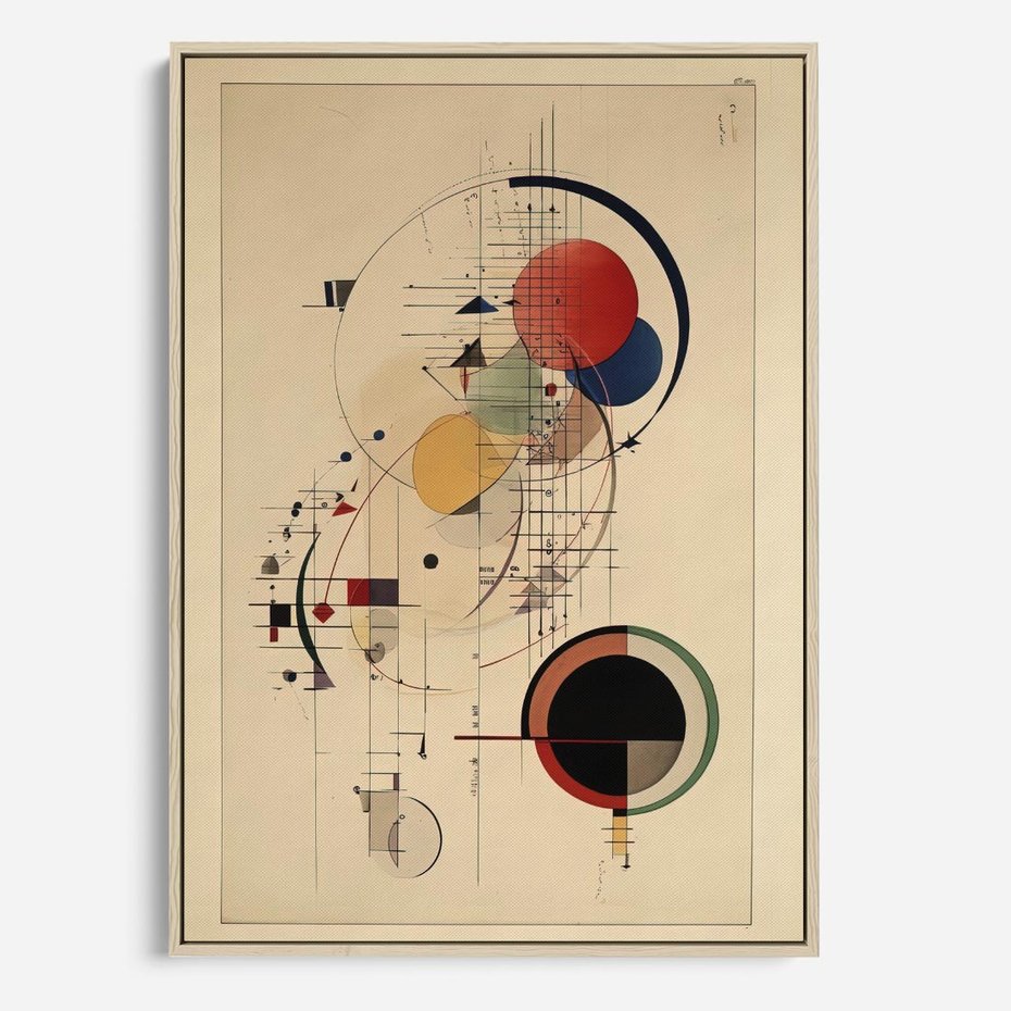 Obraz w ramie 80x120 - Impulsy Wydobyte z Cienia - abstrakcyjna geometryczna kompozycja, koła linie - rama drewno