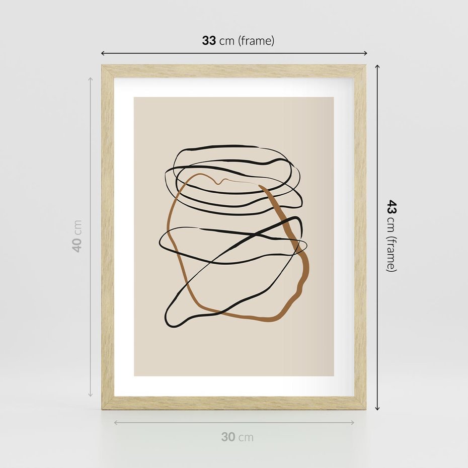 Plakat w ramie 30x40 - Bezczasowe Kontury - abstrakcyjne linie, zaplątane - rama drewno