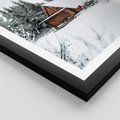 Plakat w ramie 50x70 - Ujęcie zimy w Górach - domek w górach w zimie, śnieg - rama czarna