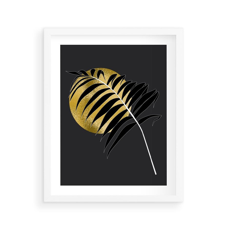 Plakat w ramie 40x50 - Egzotyczna Elegancja - palma, na czarnym tle - rama biała
