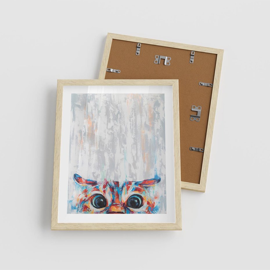 Plakat w ramie 40x50 - Co ja Widzę - obraz olejny, śmieszny obraz kota - rama drewno