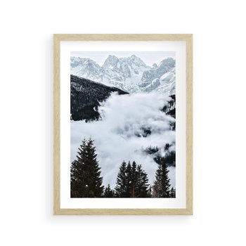 Plakat w ramie 30x40 - Zimowa Magia Gór: Śnieżne Szczyty - grajobraz górski, zima - rama drewno