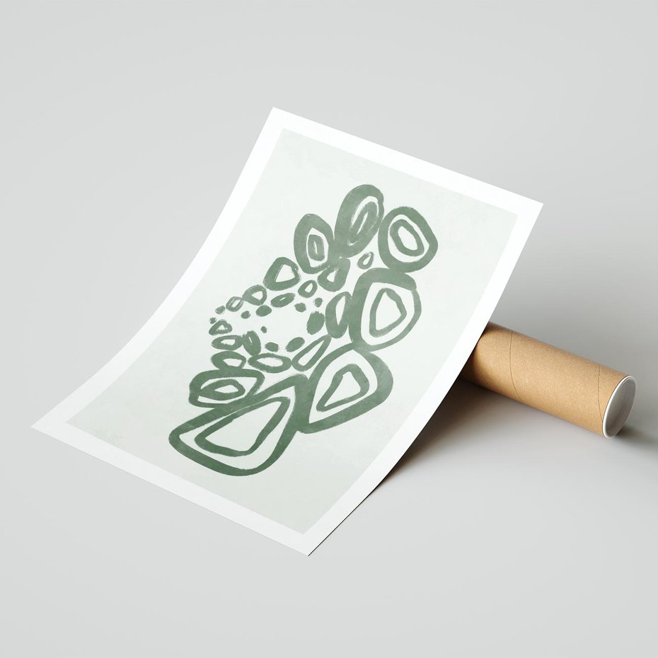 Plakat bez ramy 21x30 - Migotliwe Widzenia Zieleni - zielona abstrakcja, zgaszona zieleń