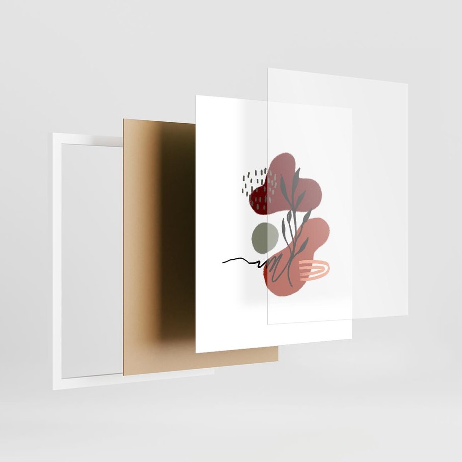 Plakat w ramie 40x50 - Migocące Kształty Liści - bstrakcyjna sztuka, boho kształty - rama biała