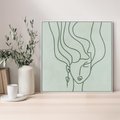 Obraz w ramie 50x50 - Spokojne Objęcia Natury - abstrakcja, zielony szkic - rama biała