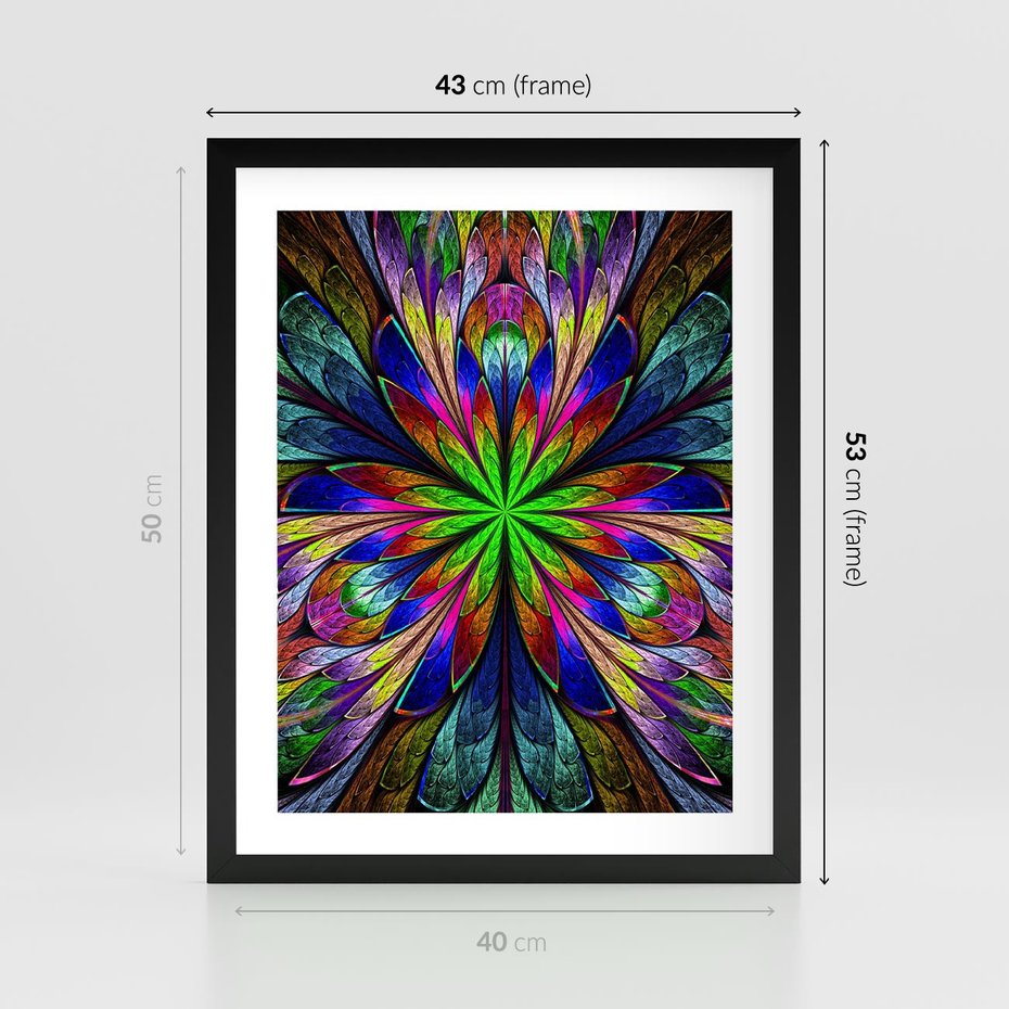 Plakat w ramie 40x50 - Witrażowa magia na płótnie - witraż, sztuka - rama czarna