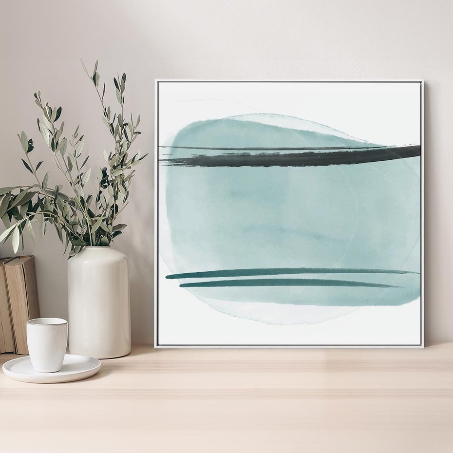 Obraz w ramie 50x50 - Turkusowy Świat - minimlizm, abstrakcja - rama biała