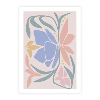 Plakat bez ramy 21x30 - Pastele Kwiatowych Plam - pastelowe kwiaty, na beżowym tle