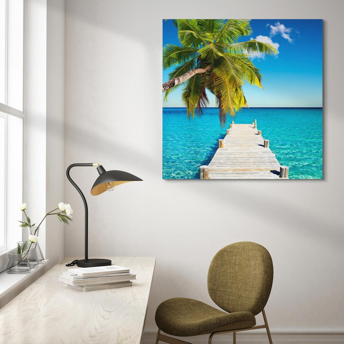 Obraz na płótnie 30x30 - Hawajskie Palmy - palma, morze