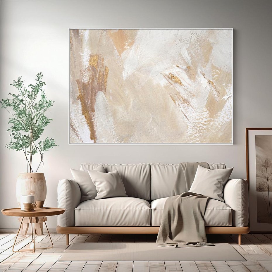 Obraz w ramie 120x80 - Elegancja w Złocistym Chaosie - złoto beż, abstrakcja - rama biała