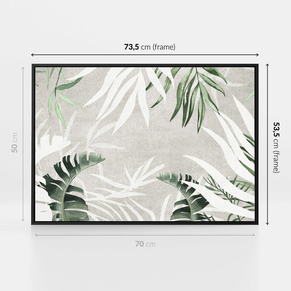 Obraz w ramie 70x50 - Zielony Raj - monstera, palmy - rama czarna