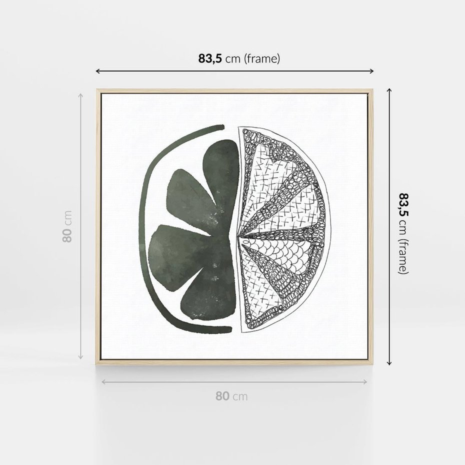 Obraz w ramie 80x80 - Cytrynowe Echo - minimalistyczny plakat, cytryna - rama drewno