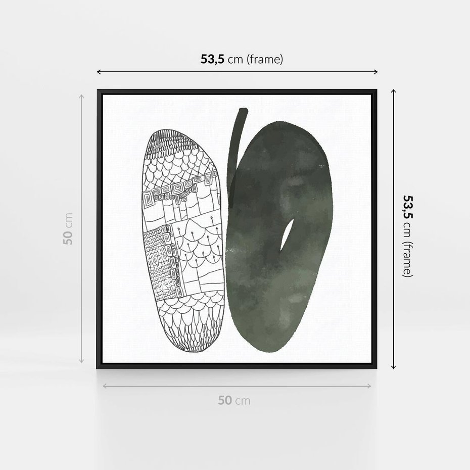 Obraz w ramie 50x50 - Przesunięte Jabłko - minimalistyczny plakat, jabłko - rama czarna