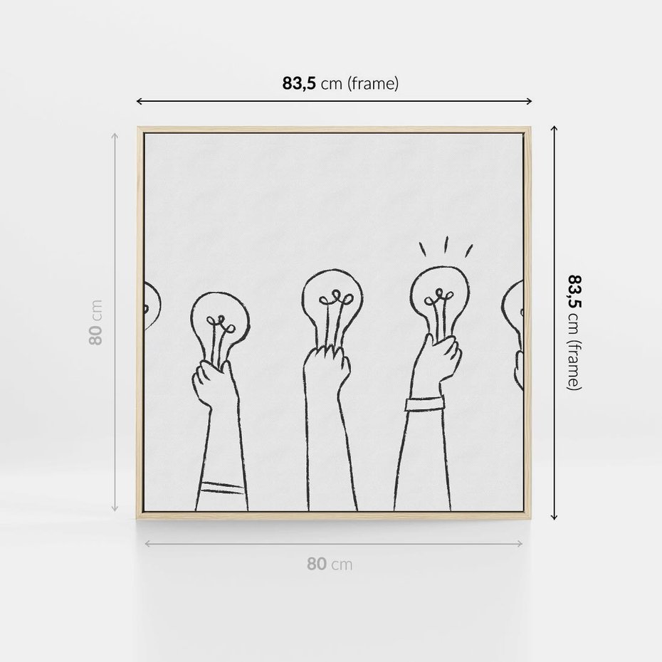 Obraz w ramie 80x80 - Idea w Rękach - szkic, grafika - rama drewno