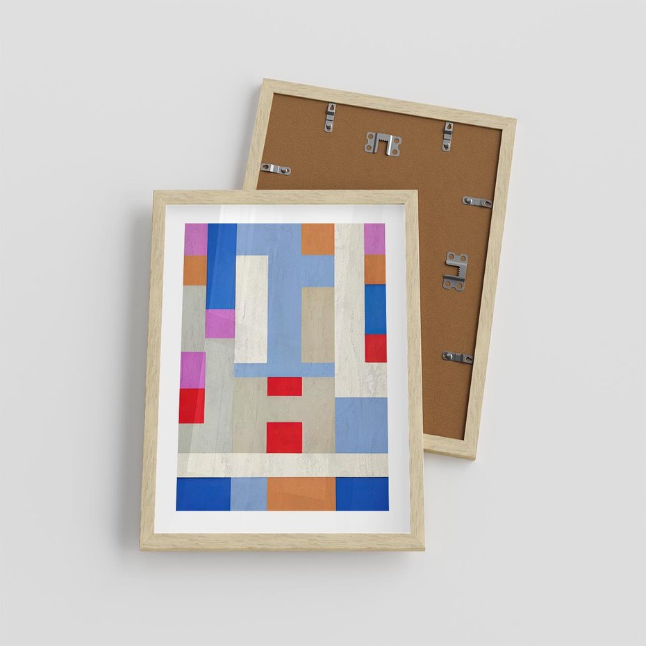 Plakat w ramie 30x40 - Bezczasowe Przenikanie Kształtów - abstrakcyjne geometryczne kształty, olejny obraz - rama drewno