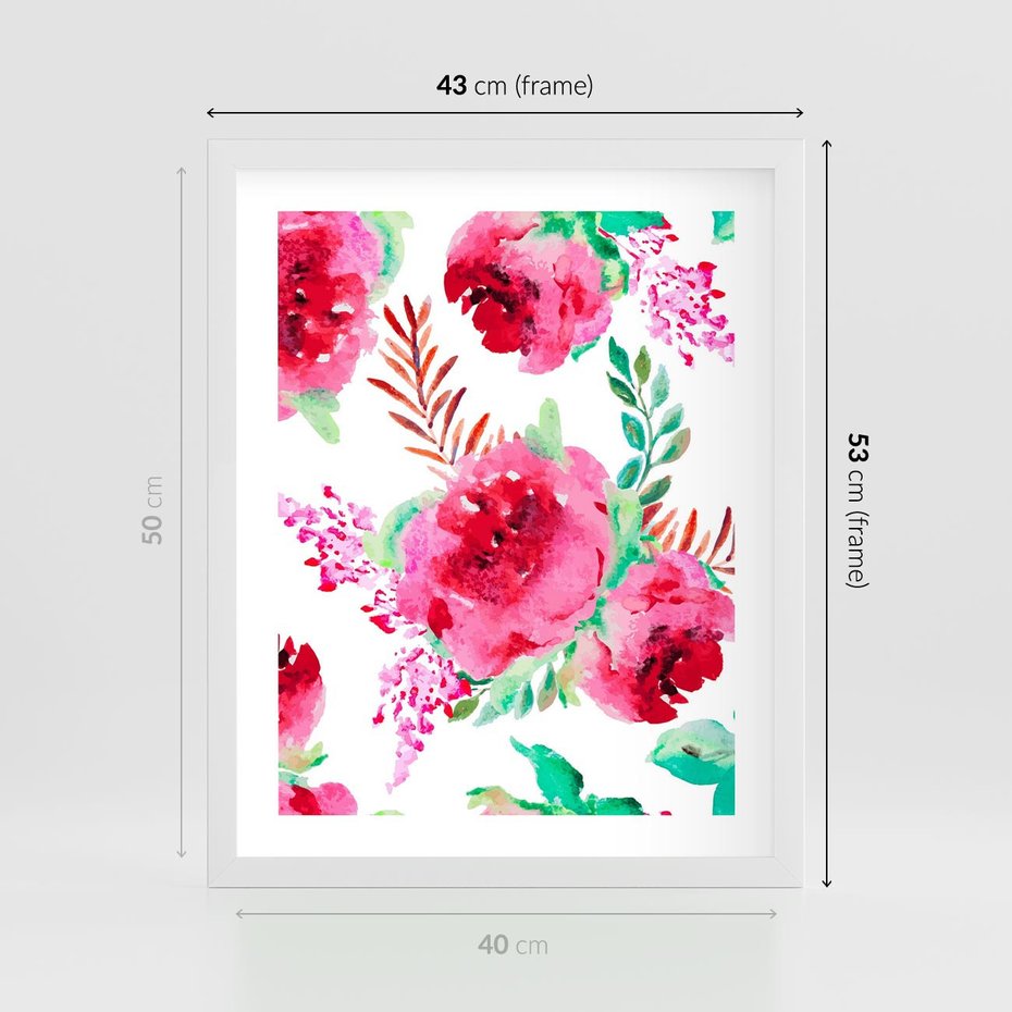 Plakat w ramie 40x50 - Delikatna Akwarela - kwiaty, akwarela - rama biała