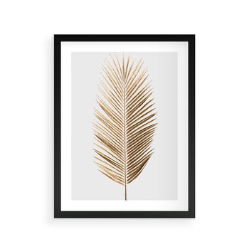 Plakat w ramie 30x40 - Złoty blask palmowego liścia - złota, palma - rama czarna