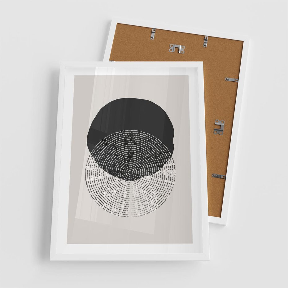 Plakat w ramie 50x70 - Boho Przenikanie Uroku - abstrakcyjna kompozycja, okręgi - rama biała